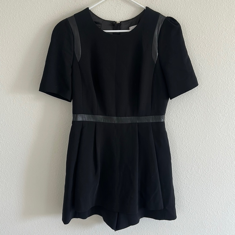 Milly Leather Detail Wool Blend Dress